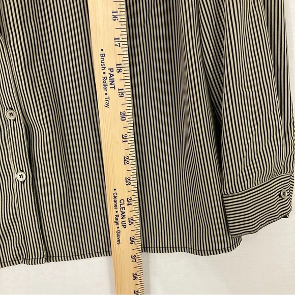 New Notations Black Tan Striped Office Career Long Sleeve Button Down Large - Picture 9 of 12